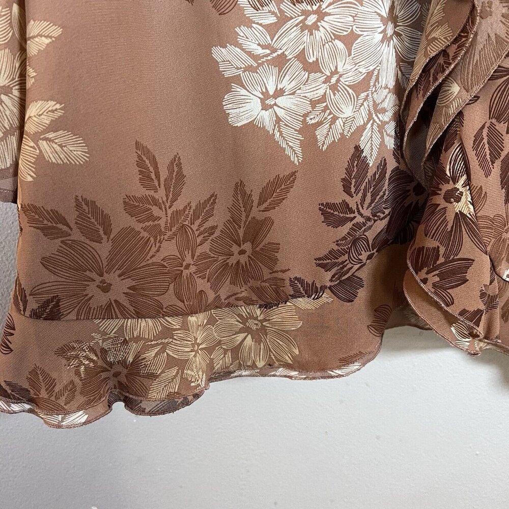Cato Tunic Blouse Women’s Size 18/20 Brown Floral Long Sleeve Ruffle V-Neck Boho - Picture 7 of 13